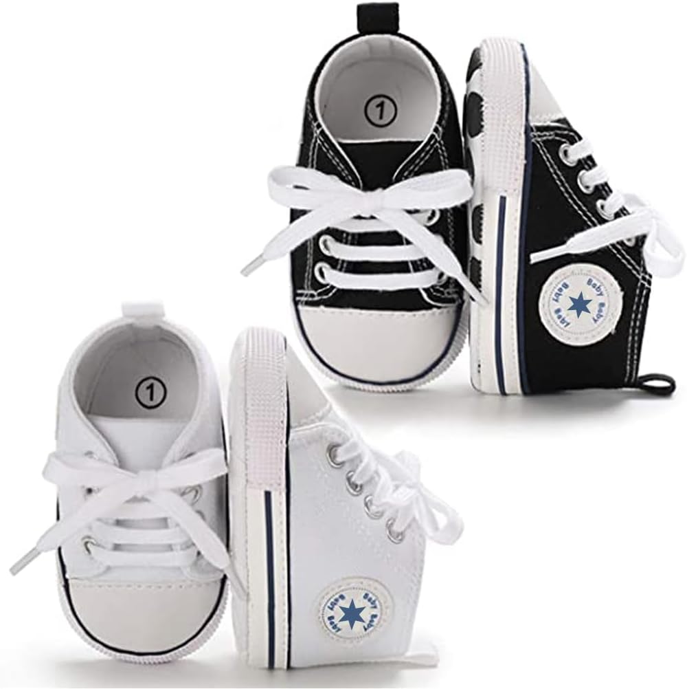 Unisex Baby Girls Boys Canvas High-top Shoes, Newborn Infant Anti-Slip Soft Sole Frist Walking