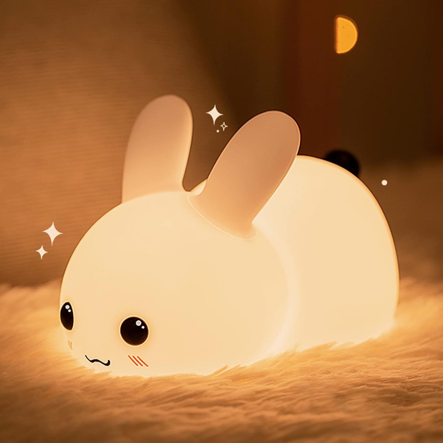 QANYI Kawaii Bunny Night Lights for Kids, 7 Color Light Silicone for Baby Nursery, Portable USB