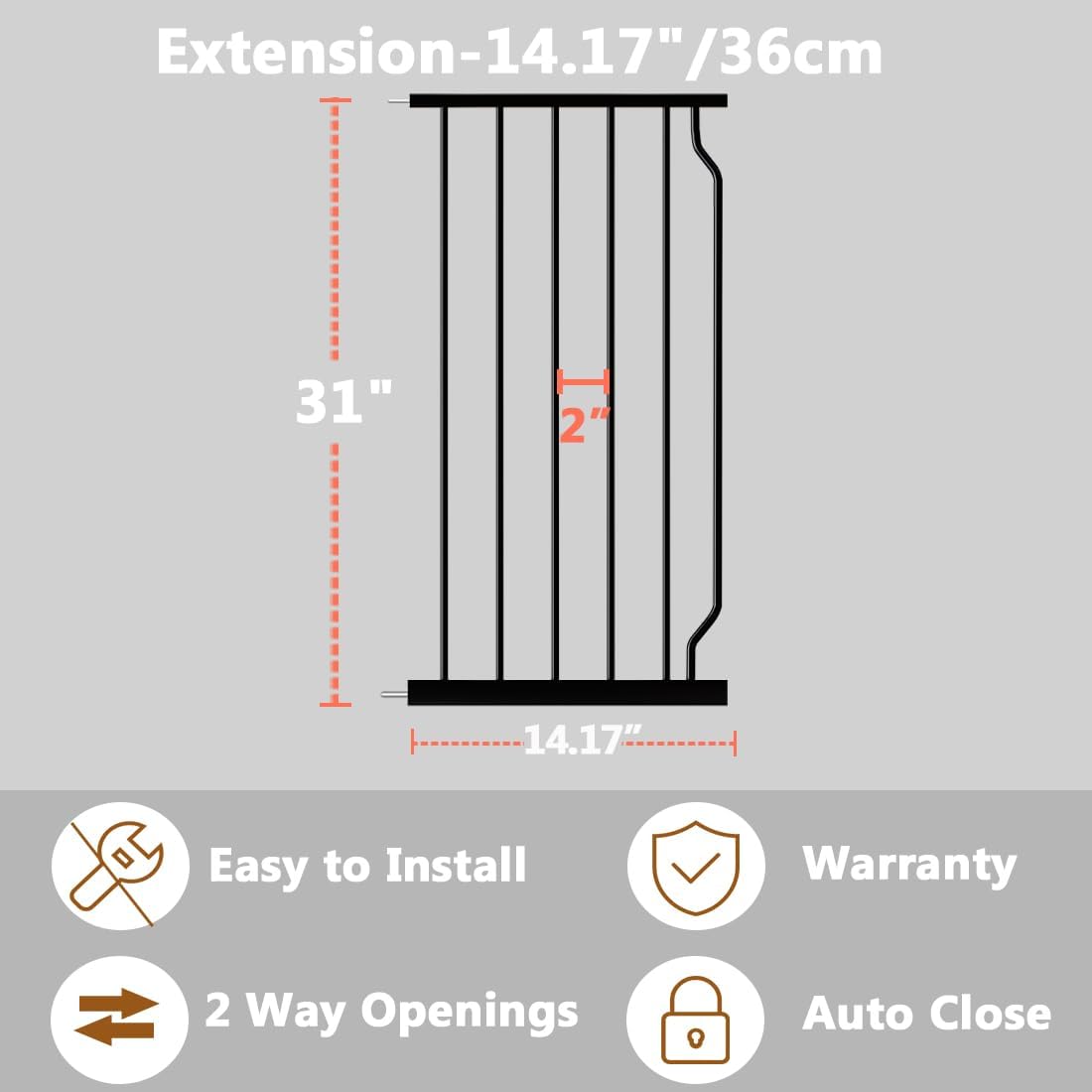Fairy Baby Safety Gate 14.17 inch Extension for Extra Wide Baby Gate Dog gate Pressure Mounted Walk
