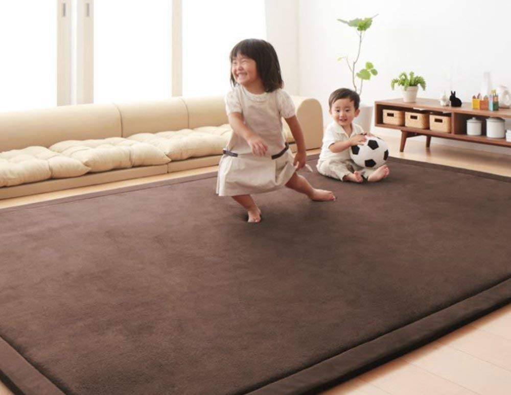 Loartee Coral Velvet Crawling Rug (5.0'x 6'8", Coffee) for Toddler Children Play Area Rug Yoga Mat