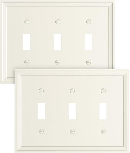 2-Pack Triple Toggle Light Switch Cover Plate, Light Almond Decorative Switch Plate Covers, Natural