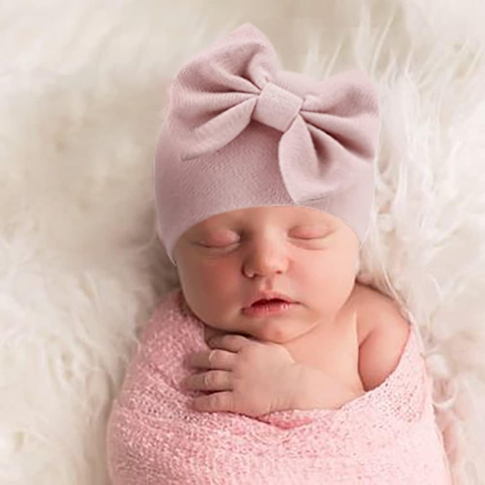 BQUBO Newborn Baby Hats Mittens Set Hospital Hat Beanie Infant Bow Hats Baby Gloves No Scratch