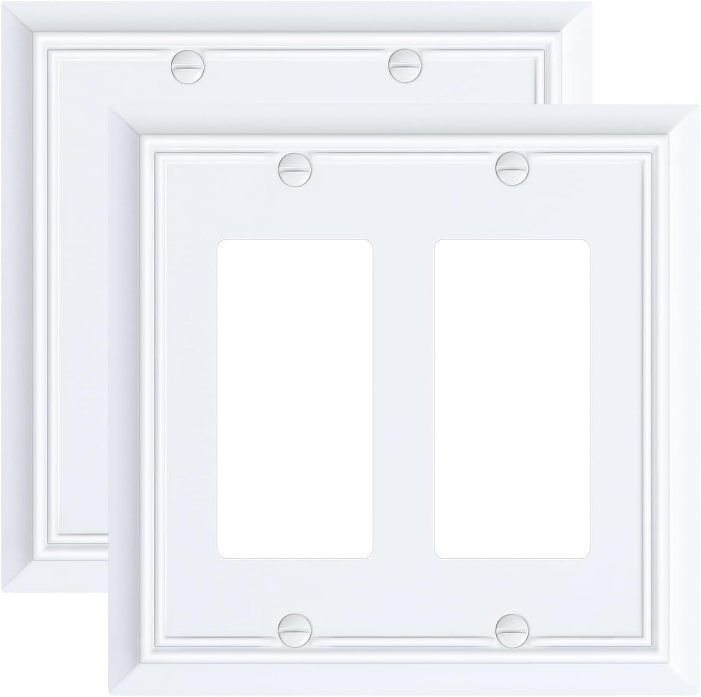 2-Pack Decorative Double Decorator Outlet Cover Plate, Pure White Durable Natural Bamboo Fiber Wall