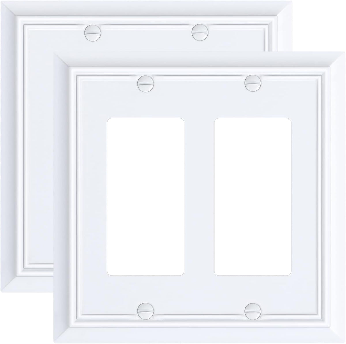 2-Pack Decorative Double Decorator Outlet Cover Plate, Pure White Durable Natural Bamboo Fiber Wall