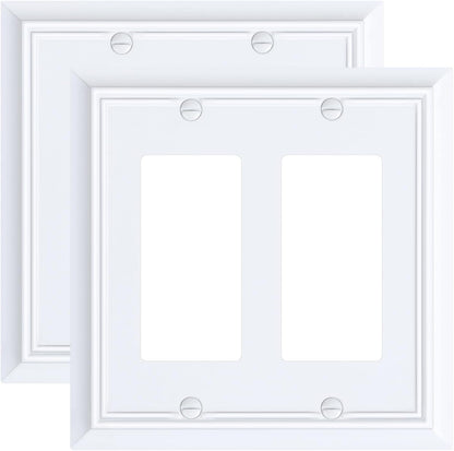 2-Pack Decorative Double Decorator Outlet Cover Plate, Pure White Durable Natural Bamboo Fiber Wall