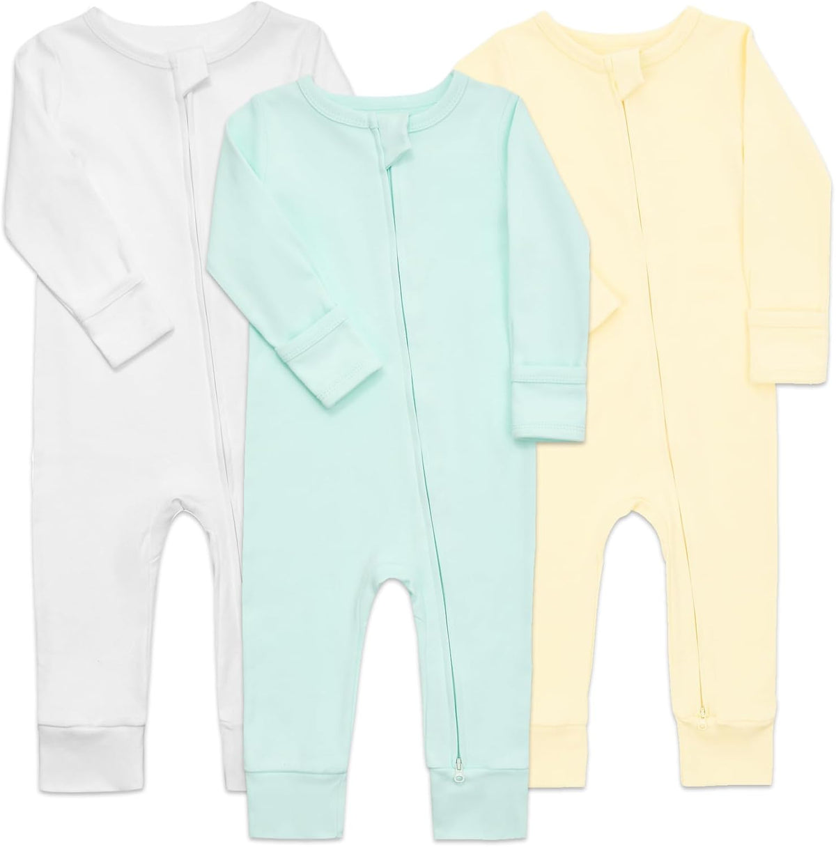 Aablexema 3-Pack Organic Cotton Baby Footless Pajamas with Mitten Cuffs, 2-Way Zipper Romper