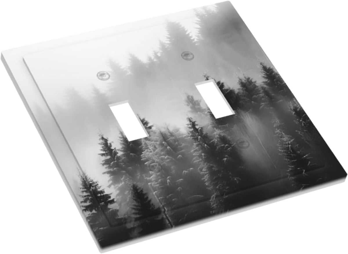 Foggy Forest Natural Scenery Retro Tree Pine Decorative Switch Plates 2 Gang Double Toggle Outlet