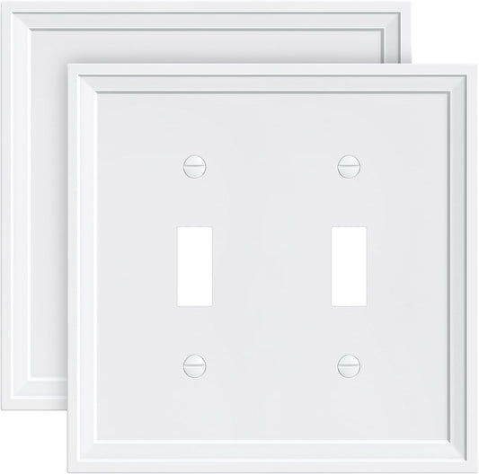 2-Pack Double Toggle Light Switch Cover Plate, White Decorative Dual Switch Plate Covers,Natural
