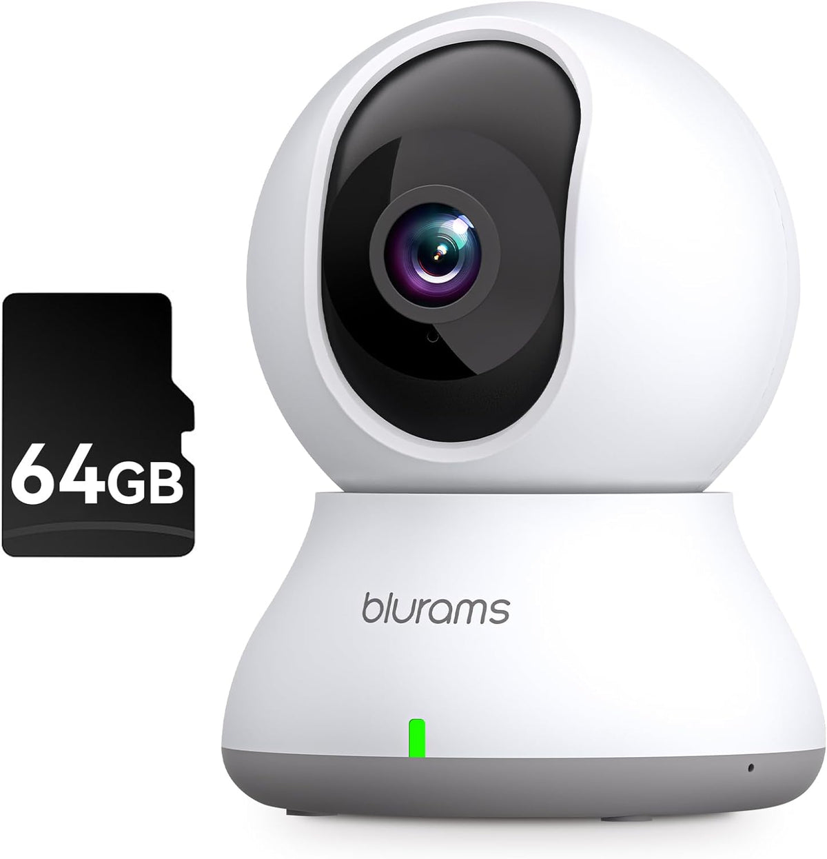 blurams Security Camera 2K, Baby Monitor Dog Camera 360-degree for Home Security (White + 64GB TF