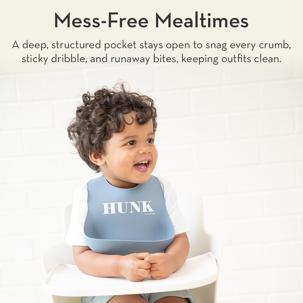 Baby Bib for Eating by Bella Tunno, Waterproof Silicone Bib with Large Food Catcher, Adjustable Fit