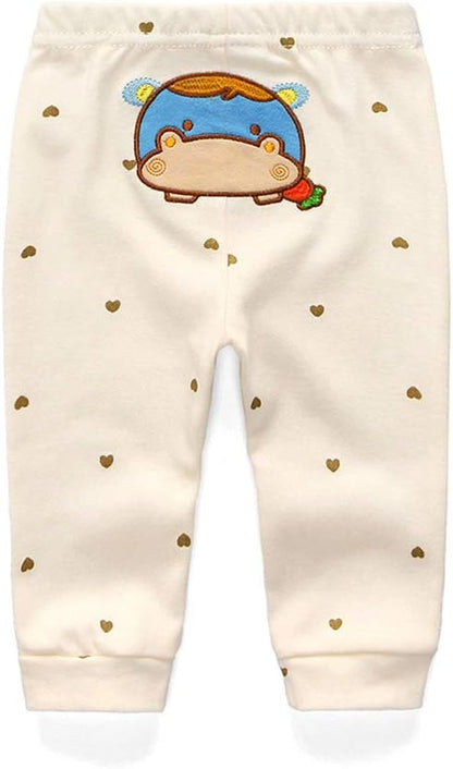 Unisex Newborn Baby Cotton 4-Pack Pants Embroidery Pringting Casual Leggings 0-24 Months for Boys