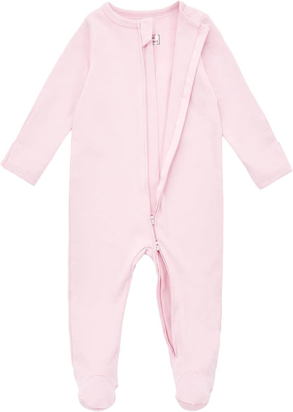 Aablexema Baby Footed Pajamas with Mitten Cuffs Zipper 4-Pack Infant Newborn Cotton Long Sleeve