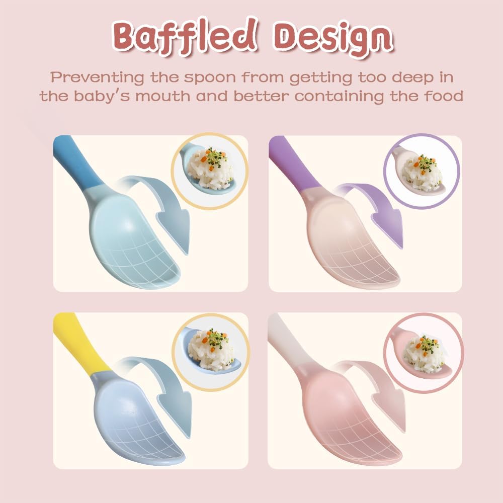 Baby Utensils Spoons and Forks Set Bendable Self-Feeding Silverware for Toddler Children with