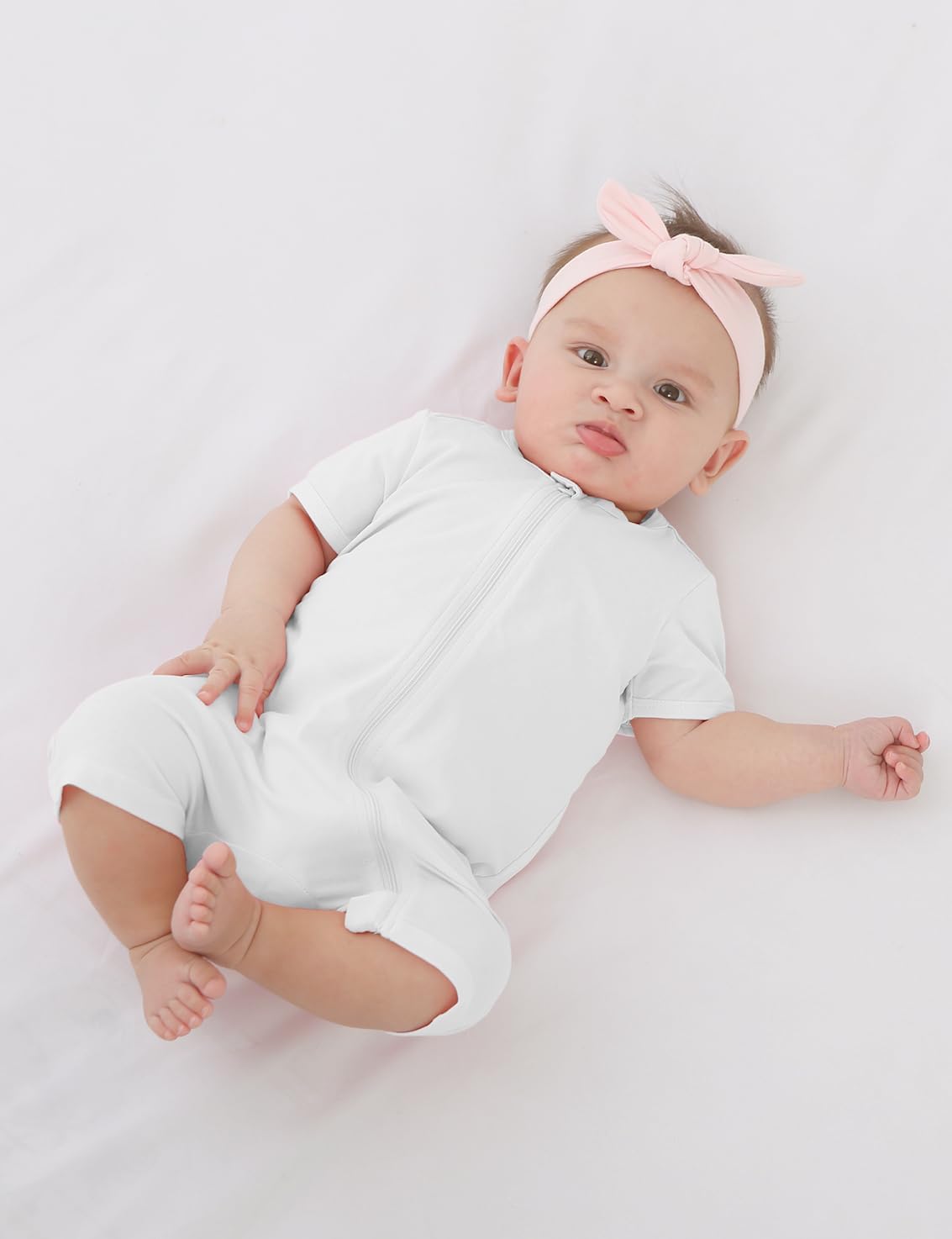 Jimonda Baby Rompers Cotton Baby Boys Baby Girls Short Sleeve Sleepers Pjs Two Way Zipper One-piece