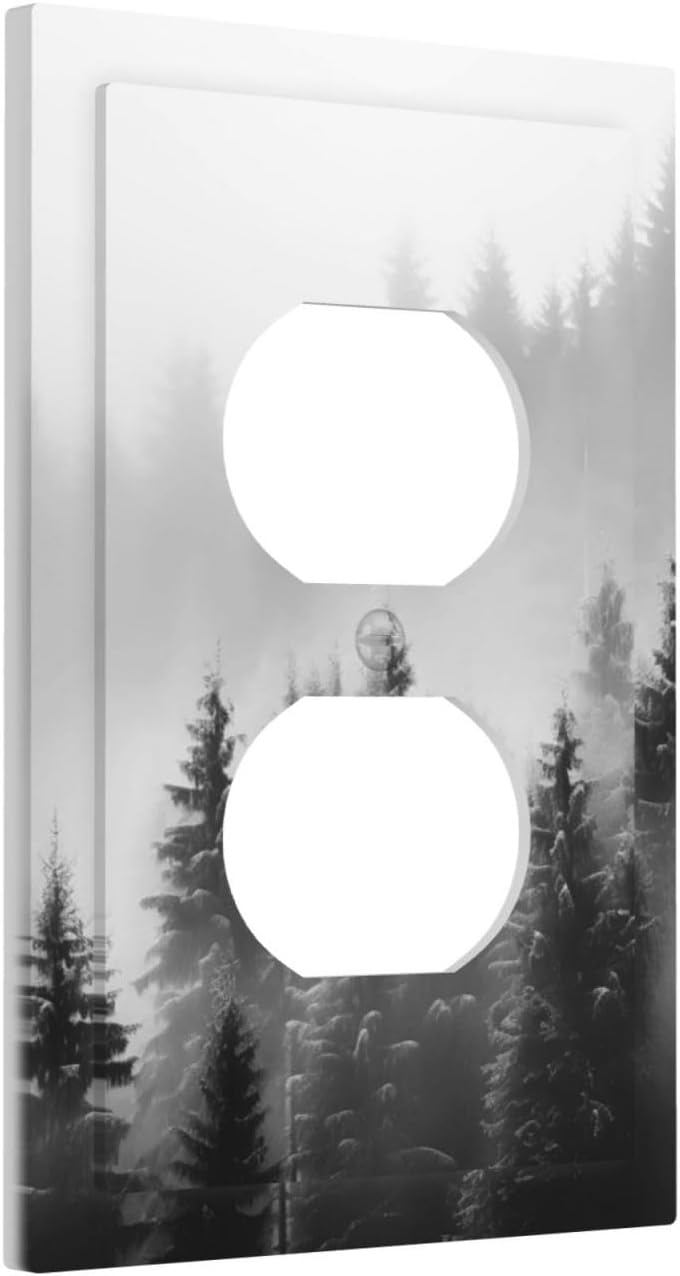 Foggy Forest Natural Scenery Retro Tree Pine Outlet Covers 1 Gang Duplex Light Switch Cover