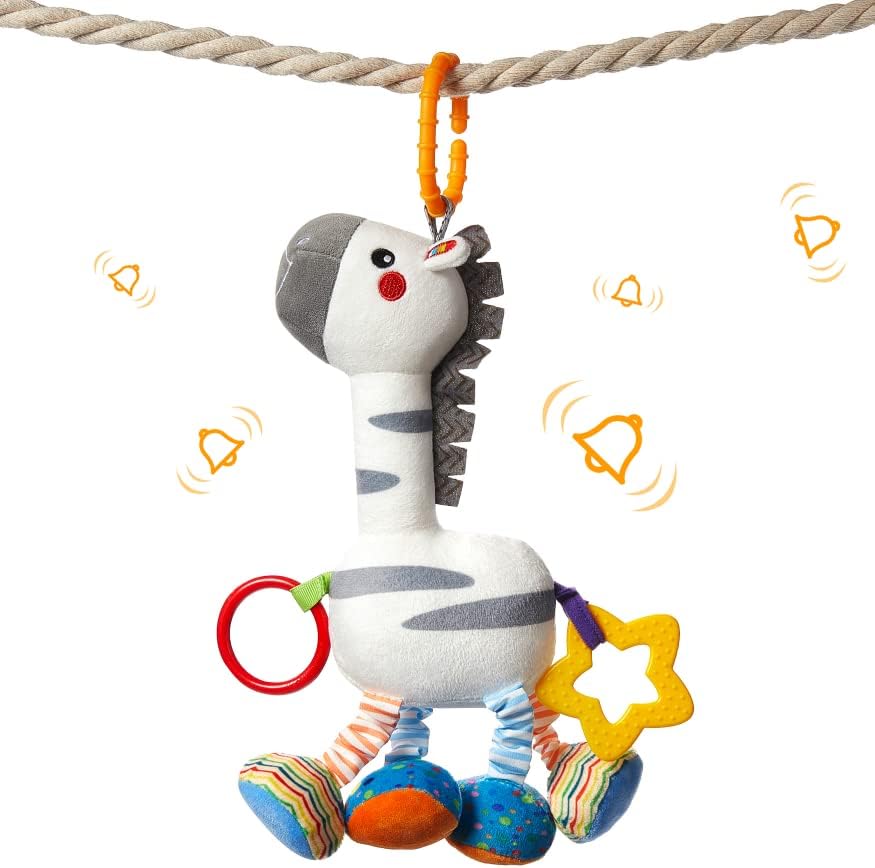 TUMAMA Baby Hanging Toys, Plush Animals Baby Rattle Crinkle Squeaky Toys Car Seat Stroller Mobile