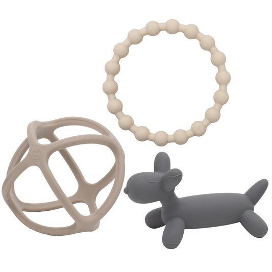 WeeSprout Silicone Baby Teether Toys for Infant Babies and Toddlers, Cute Ring, Puppy Dog, and