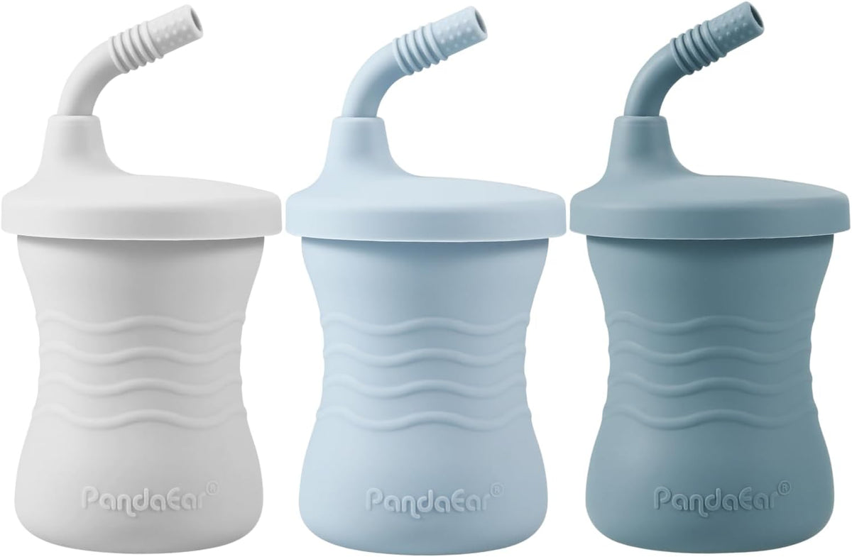 PandaEar Silicone Training Cup, 3 Pack Baby Drinking Sippy Cups with Straw for Baby and Toddler 6