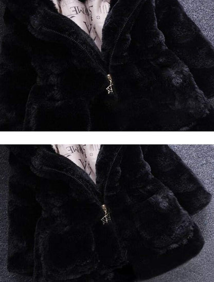 Mallimoda Girls Winter Warm Coats Ear Hooded Faux Fur Fleece Jacket