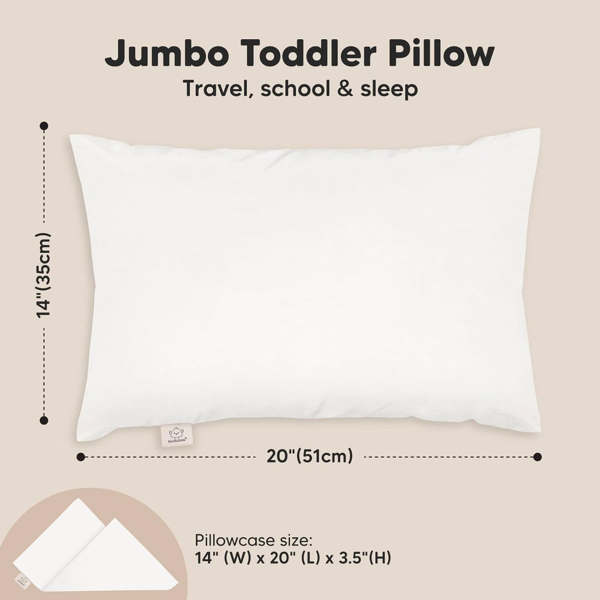 KeaBabies Toddler Pillow with Pillowcase, Jumbo 14X20 - Soft Organic Cotton Toddler Pillows for