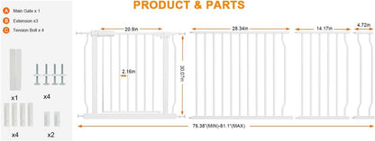 HOOEN Extra Wide Baby Gate for Doorways Stairs 76.38-86.3 Inch Large Long Pressure Mounted Dog