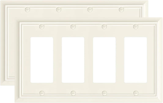 2-Pack Quad Decorator Wall Plate, Light Almond Decorative Switch Plates and Outlet Covers, Natural