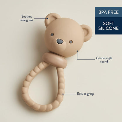Itzy Ritzy Silicone Rattle Toy, Teething Toy with Soft Jingle Sound (Bear)