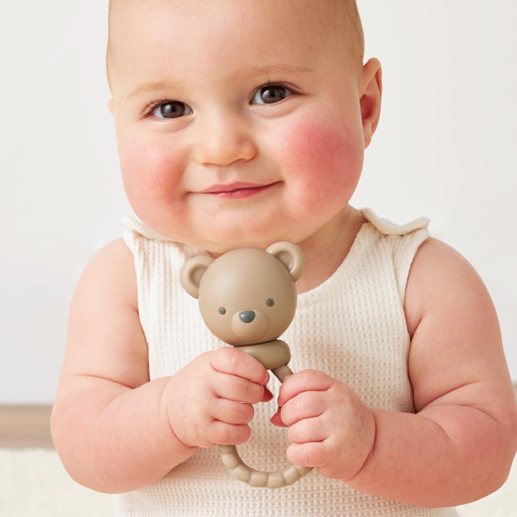 Itzy Ritzy Silicone Rattle Toy, Teething Toy with Soft Jingle Sound (Bear)