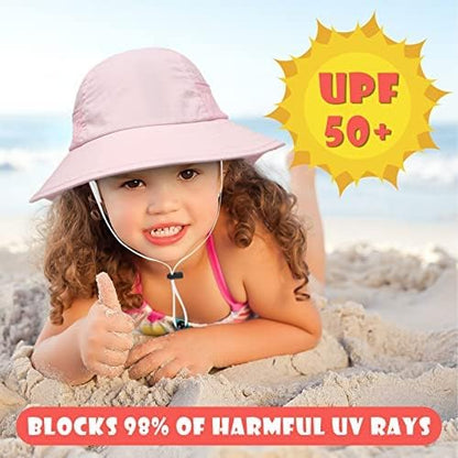 Toddler Baby Sun Hat Kids Summer UPF 50+ for Boys Girls Adjustable Beach Hats with Bucket Wide Brim