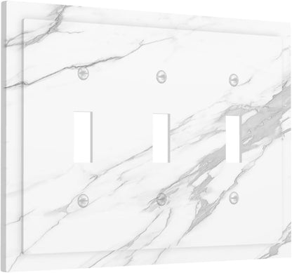 Decorative Switch Plates Modern White Gray Marble 3 Gang Wall Plate Triple Toggle Light Switch