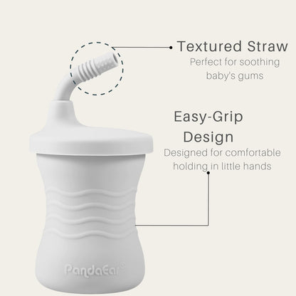 PandaEar Silicone Training Cup, 3 Pack Baby Drinking Sippy Cups with Straw for Baby and Toddler 6