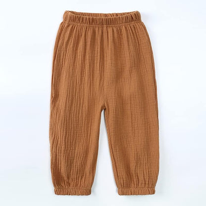 MYGBCPJS Baby Boys Girls Cotton Linen Trousers Kids Casual Ankle Pants Loose Long Bloomers