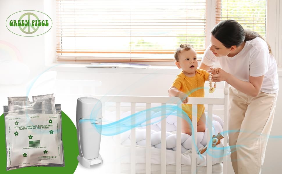 Green Piece® 24 Pack Overstuffed All-Natural Diaper Pail Deodorizer | Activated Charcoal Air