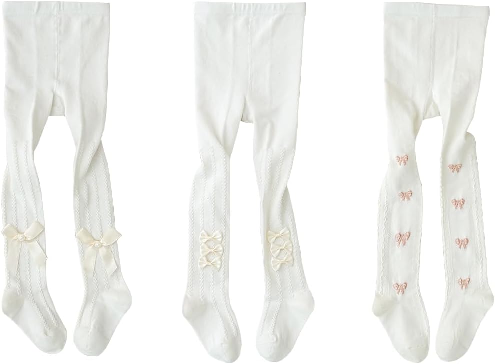 CHUNG Baby Girls Cotton Tights Thin Hollowed Summer with Bowknot Mesh Lace Fashion Toddler Footed