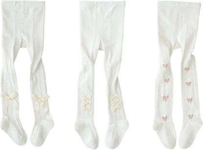 CHUNG Baby Girls Cotton Tights Thin Hollowed Summer with Bowknot Mesh Lace Fashion Toddler Footed