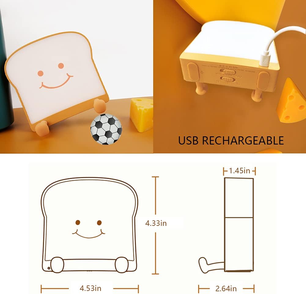 QANYI Toast Bread Night Light,Soft LED Toast Lamp with Cute Face Always Smile,Bedroom Table Lamps