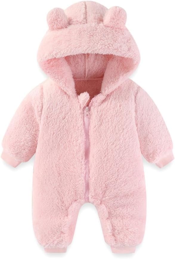 UVIPC Baby Newborn Bear Outfit Fleece Snowsuit Winter Clothes Hooded Jumpsuit Romper for Baby boy