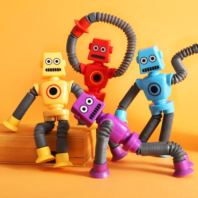 6PCS Telescopic Suction Cup Robot Toy,pop Tubes,Toys for Kids,Toddler Travel Toys,Toddler Sensory