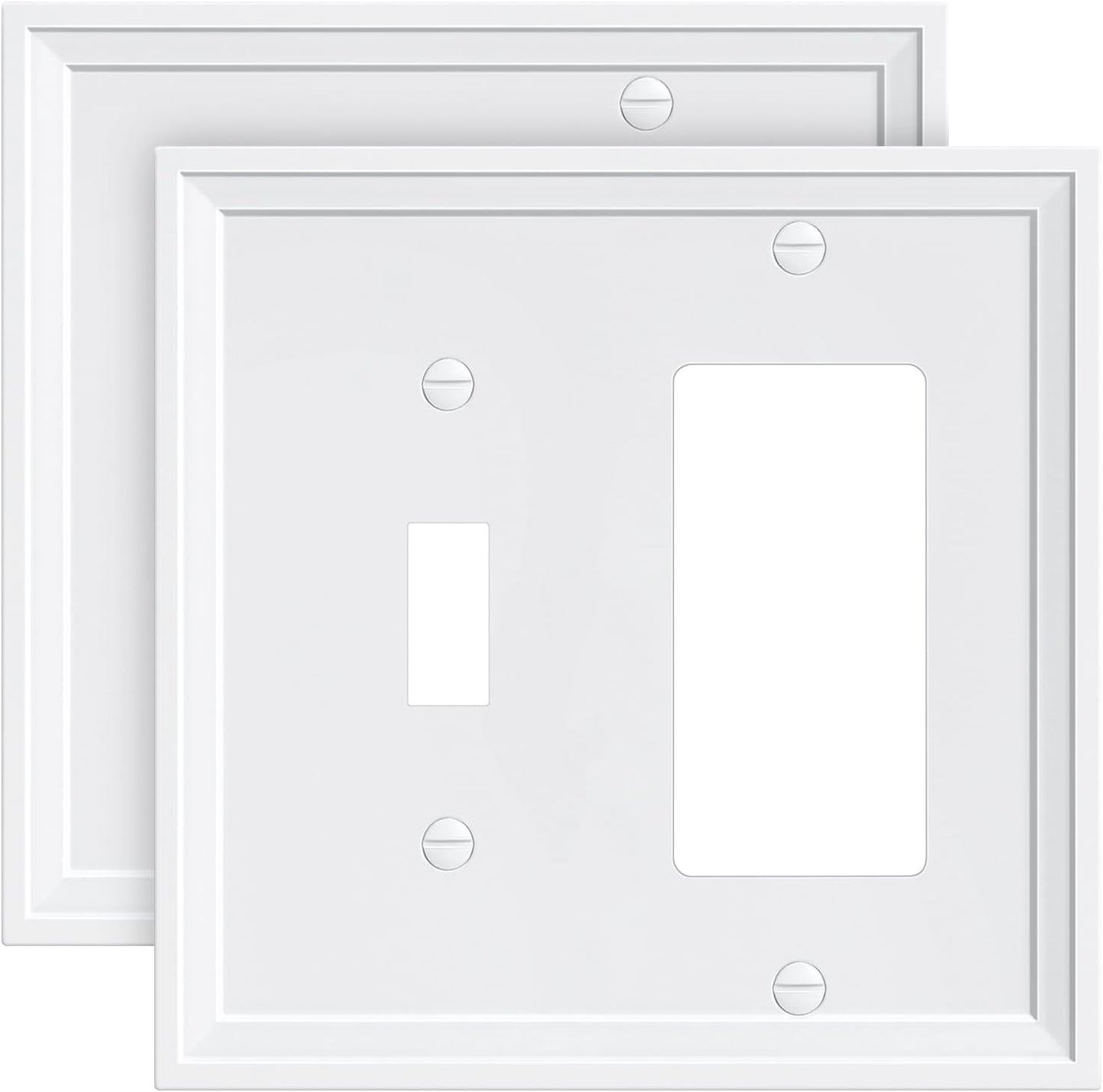 2-Pack Combo Toggle/Decorator Light Switch Cover Plate, White Decorative Electrical Outlet Covers