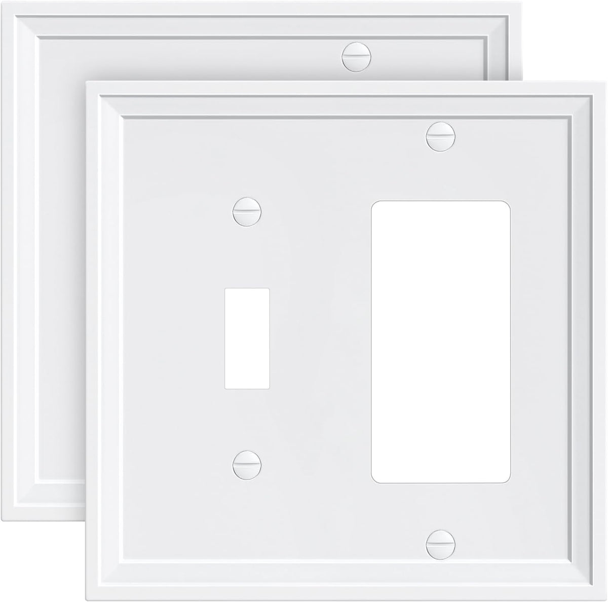 2-Pack Combo Toggle/Decorator Light Switch Cover Plate, White Decorative Electrical Outlet Covers