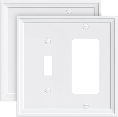 2-Pack Combo Toggle/Decorator Light Switch Cover Plate, White Decorative Electrical Outlet Covers