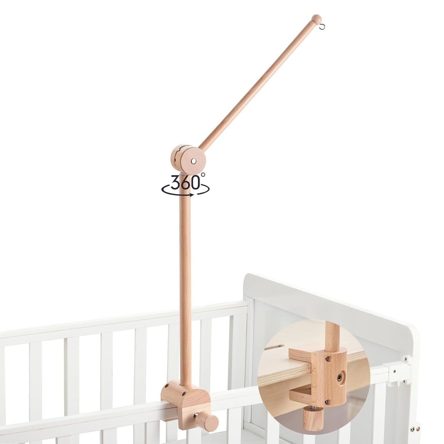 HI BABY MONMENT Crib Mobile Arm - Rotating Baby Mobile Hanger, Natural Beech Wood, Mobile Stand for