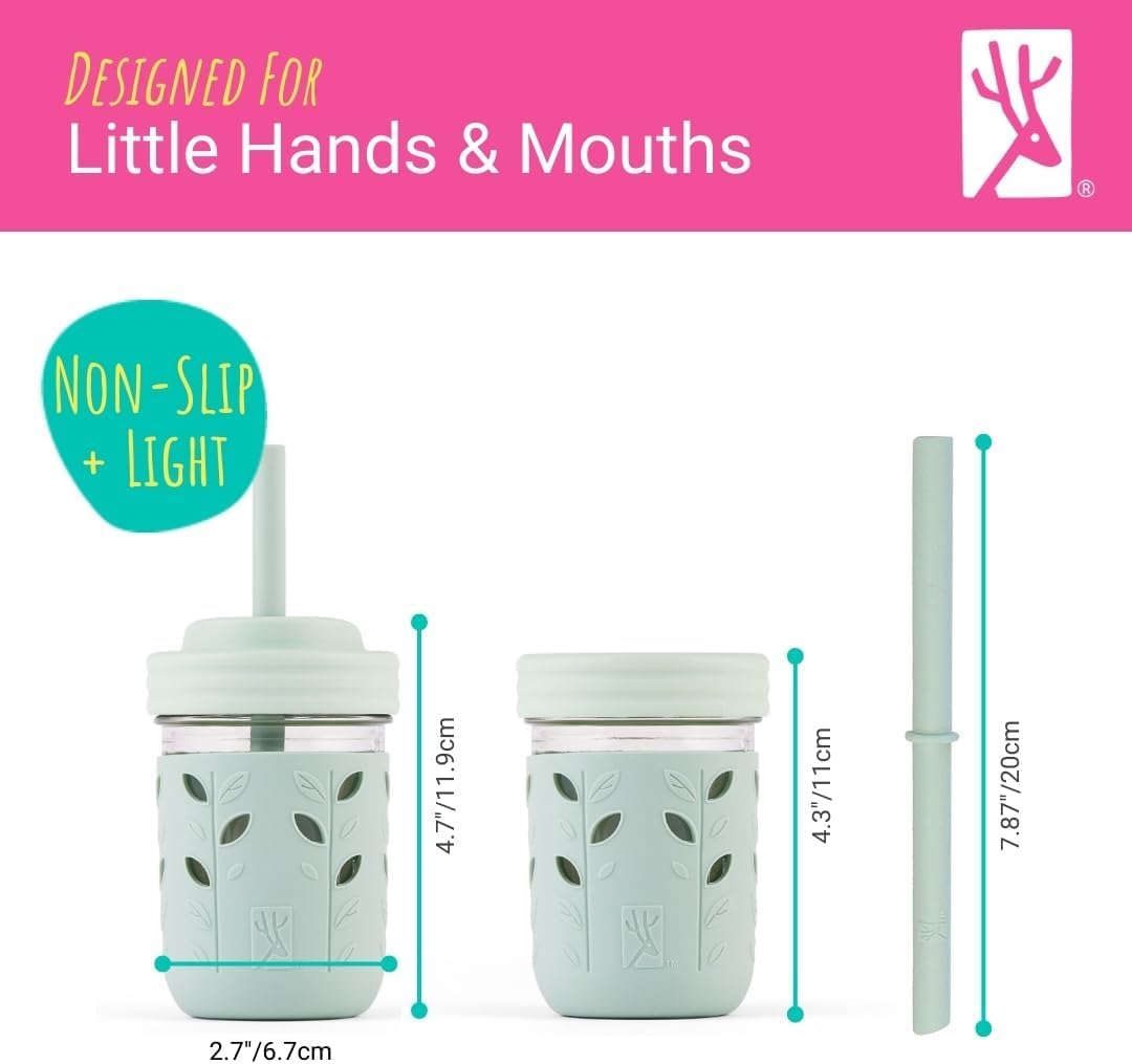 Elk and Friends Kids & Toddler Cups | The Original Glass Mason jars 8 oz with Silicone Sleeves &