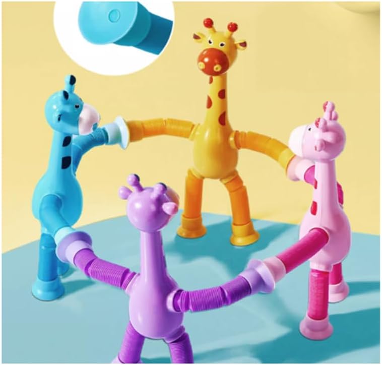 4 Pcs Telescopic Suction Cup Giraffe Toy, Funny Pop Tubes Sensory Toy for Toddlers, Educational