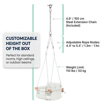 CaTeam Canvas Baby Swing Seat with 5-Point Safety Belt — Wooden Hanging Toddler Swing, Indoor &