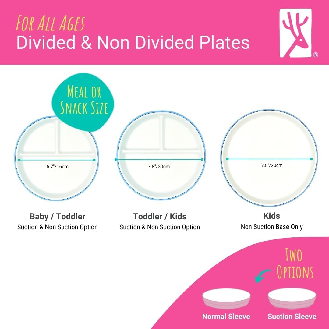 Elk and Friends Kids 6.7” Porcelain Divided Plates with Silicone Sleeves | Suitable for