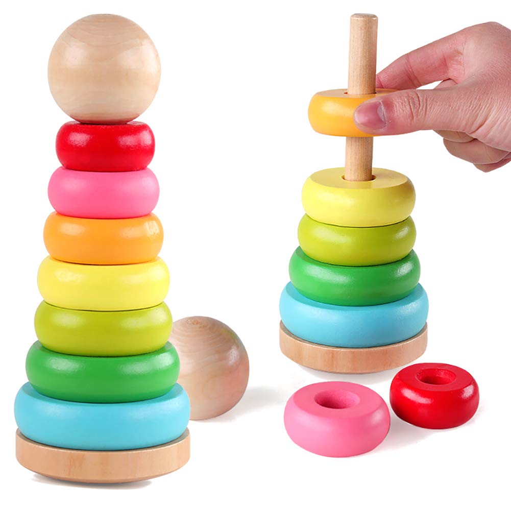 GEMEM Stacking Rings Toy Wooden Rainbow Stacker