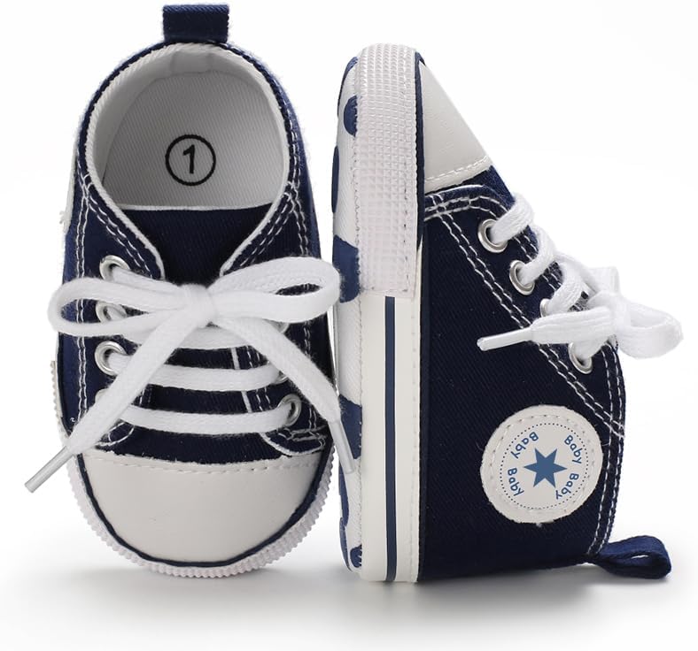 Unisex Baby Girls Boys Canvas High-top Shoes, Newborn Infant Anti-Slip Soft Sole Frist Walking