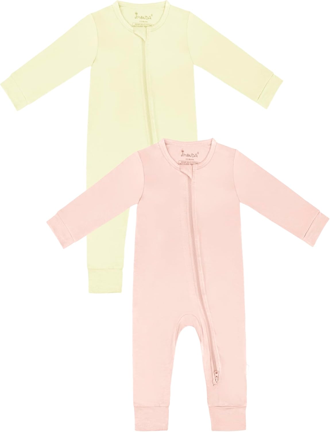 Jimonda Baby Romper Boys Girls Bamboo Pajamas 2-Way Zipper Footless Unisex Long Sleeve Sleepers