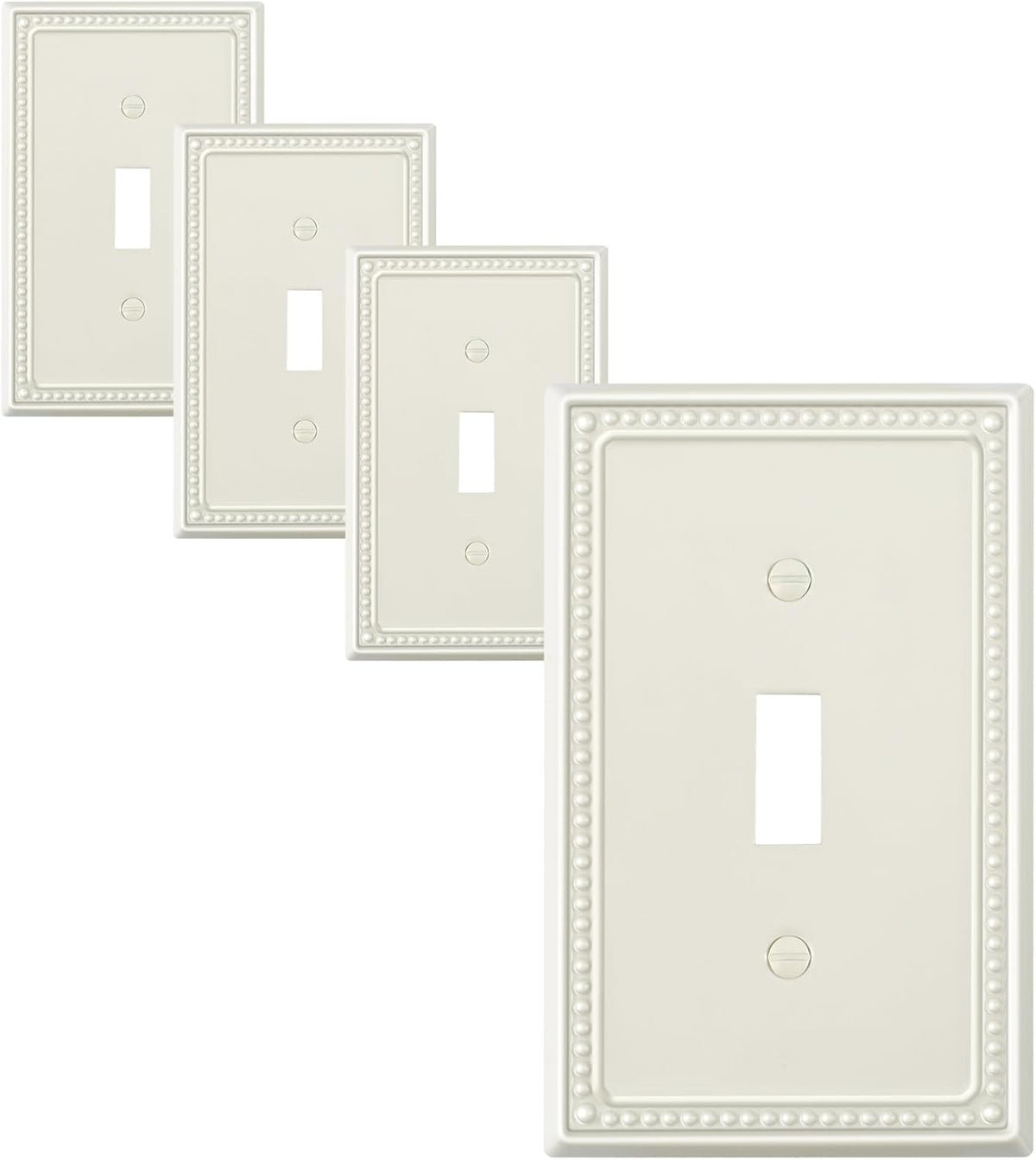 4-Pack Single Toggle Light Switch Cover Plate, Pearls Decorative Switch Plate Covers, Light Almond